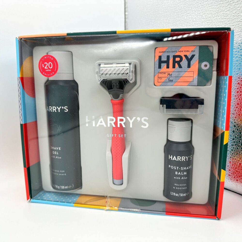 Harry’s Men’s Red Handle Razor Shave Gel Balm Gift Set New